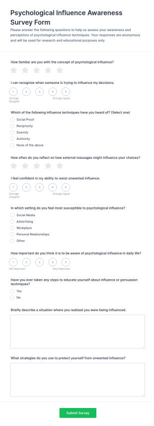 Psychological Influence Awareness Survey Form Template