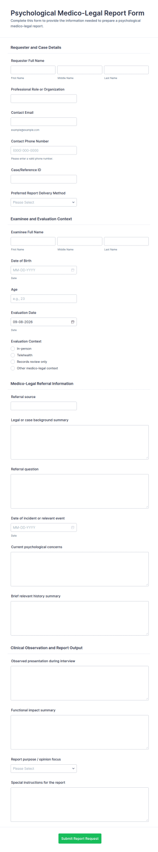 Psychological Medico Legal Report Form Template
