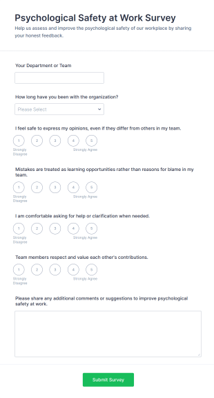 Psychological Safety At Work Survey Form Template
