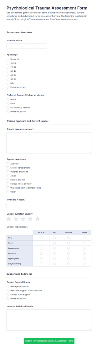 Psychological Trauma Assessment Form Template