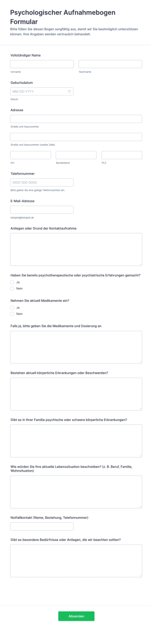 Psychologischer Aufnahmebogen Formular
