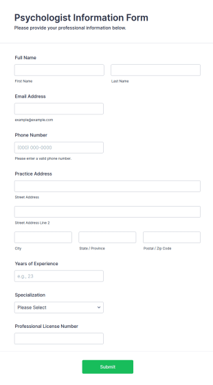 Psychologist Information Form Template