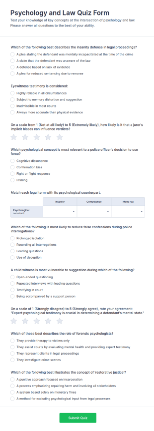 Psychology And Law Quiz Form Template