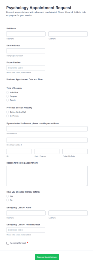 Psychology Appointment Request Form Template