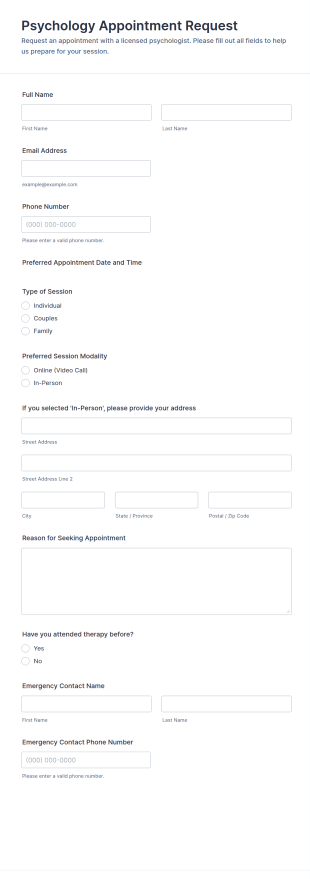 Psychology Appointment Request Form Template