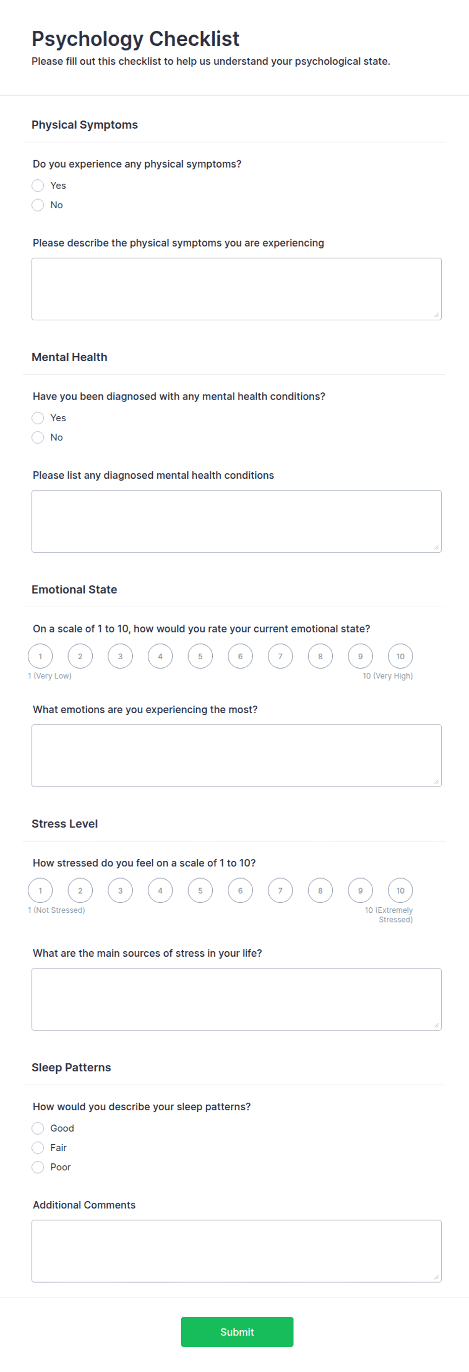 Psychology Checklist Form Template | Jotform