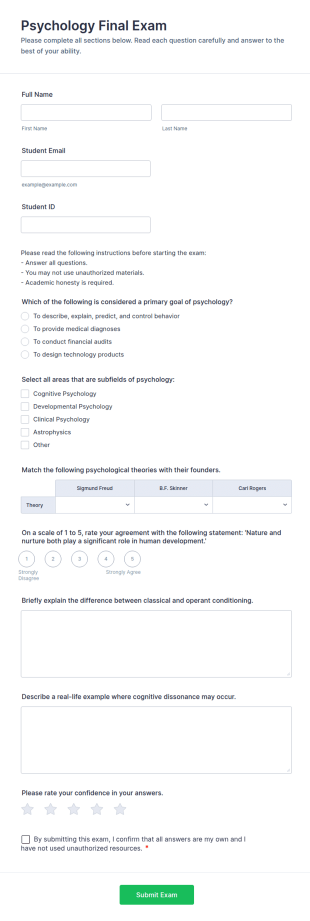 Psychology Final Exam Form Template