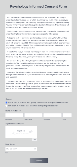 Psychology Informed Consent Form Template