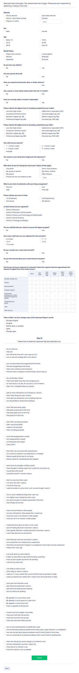 Psychology Questionnaire Template