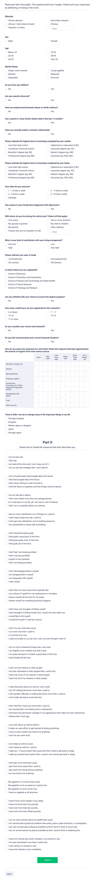 Psychology Questionnaire Template Form Template