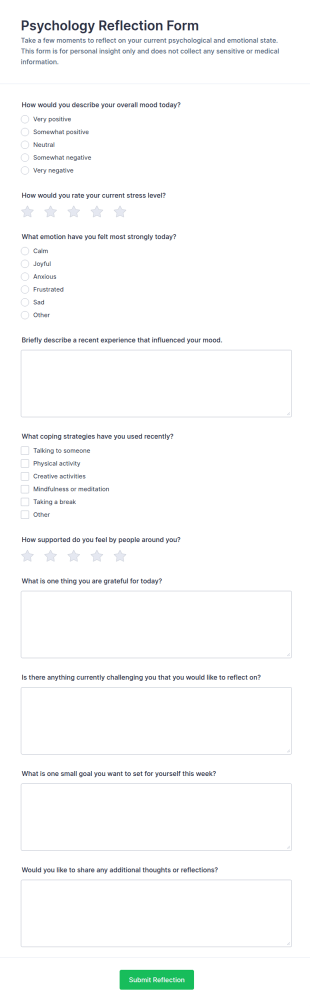 Psychology Reflection Form Template