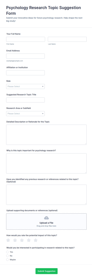 Psychology Research Topic Suggestion Form Template