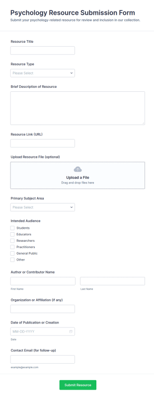 Psychology Resource Submission Form Template