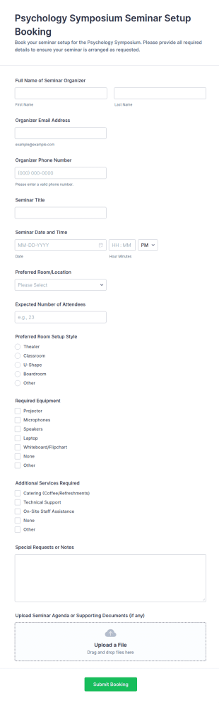 Psychology Symposium Seminar Setup Booking Form Template