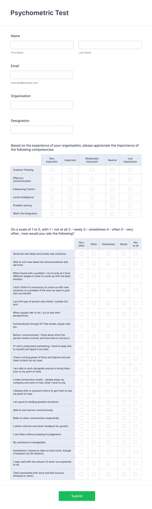 Psychometric Test Form Template