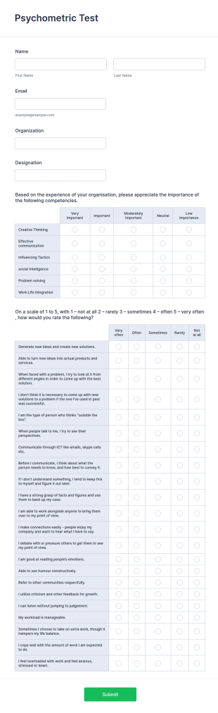 Psychometric Test Form Template