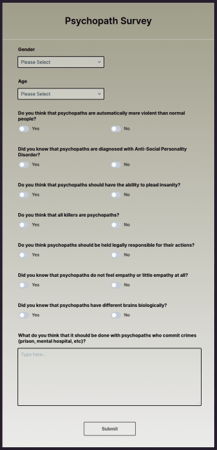 Psychopath Survey Form Template
