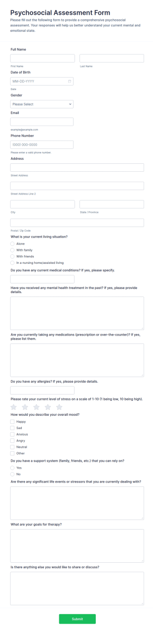 Psychosocial Assessment Form Template