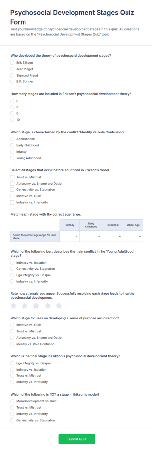 Psychosocial Development Stages Quiz Form Template