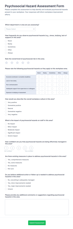 Psychosocial Hazard Assessment Form Template