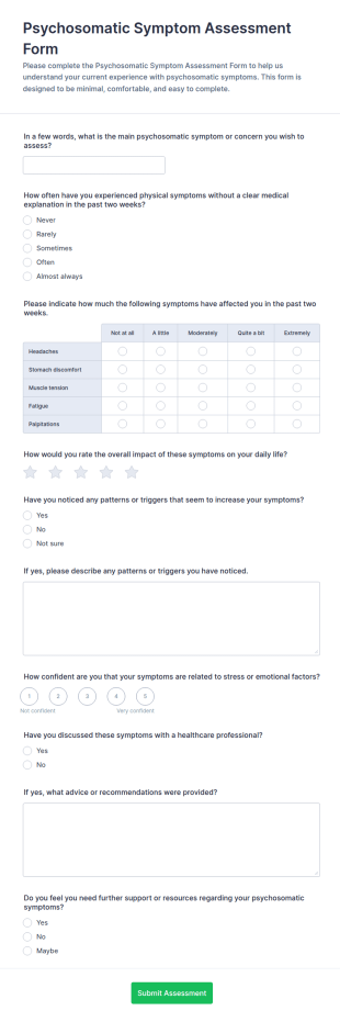 Psychosomatic Symptom Assessment Form Template