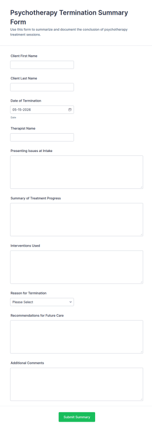Psychotherapy Termination Summary Form Template