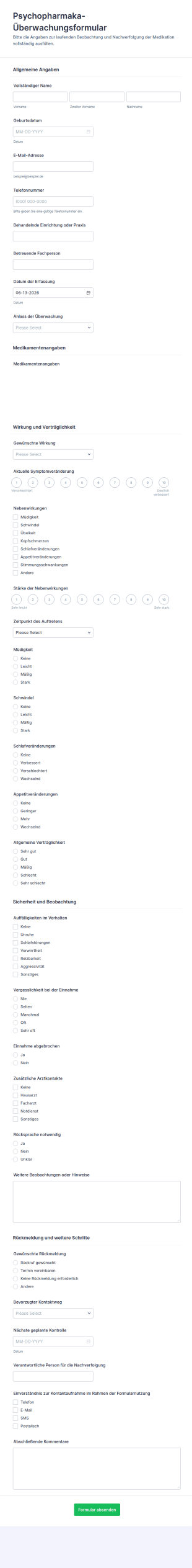 Psychotrope Medikamentenüberwachungsformular