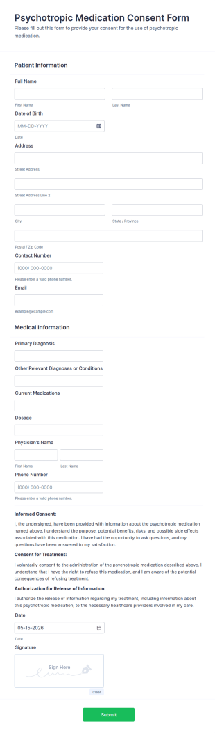 Psychotropic Medication Consent Form Template
