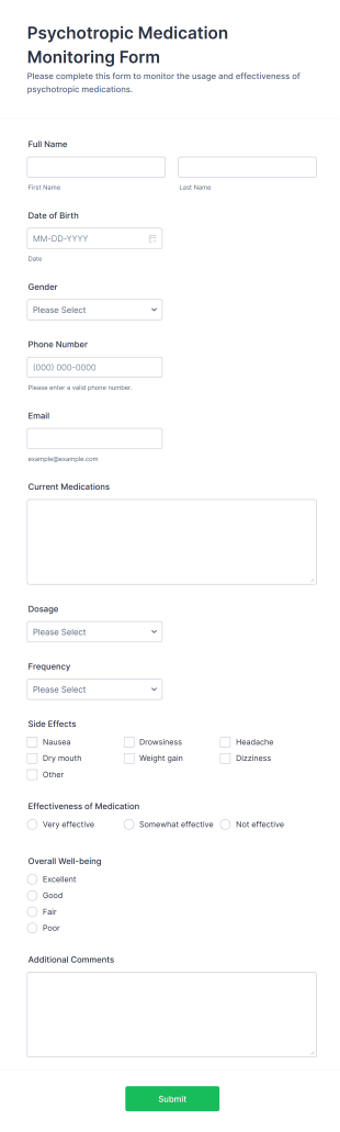 Psychotropic Medication Monitoring Form Template