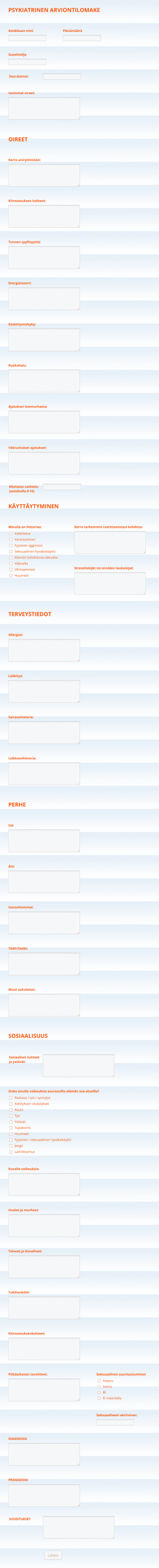 Psykiatrinen Arviointilomake Form Template