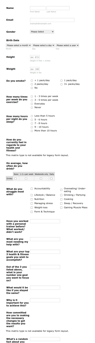 PT Health Form Template