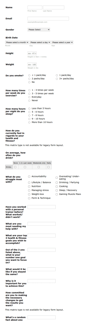PT Health Form Template