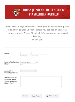 Volunteer Hours Log Form Template