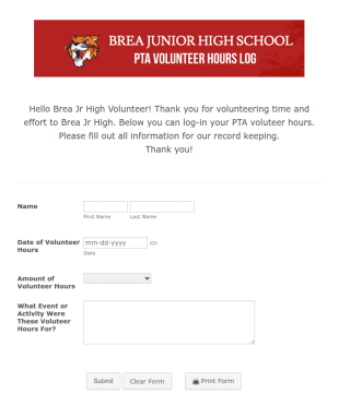 Volunteer Hours Log Form Template