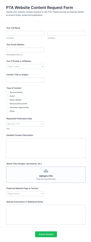 PTA Website Content Request Form Template