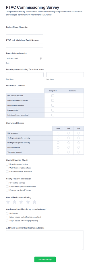 PTAC Commissioning Survey Form Template