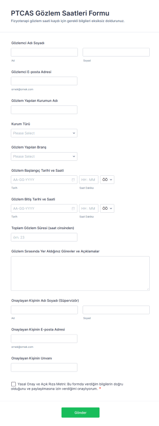 PTCAS Gözlem Saatleri Form Template