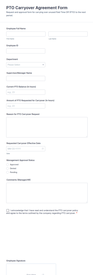 PTO Carryover Agreement Form Template