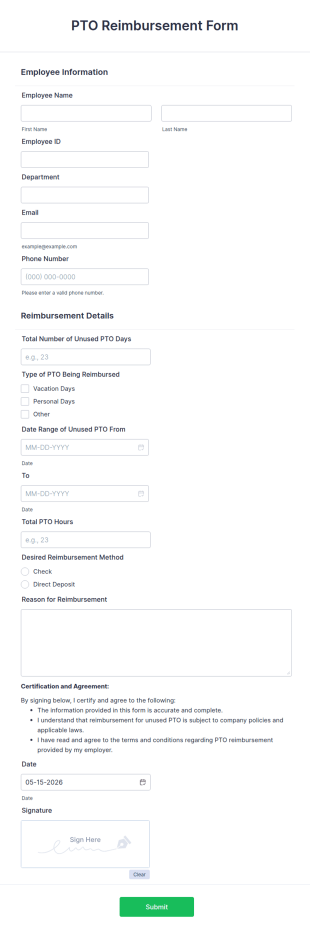 PTO Reimbursement Form Template
