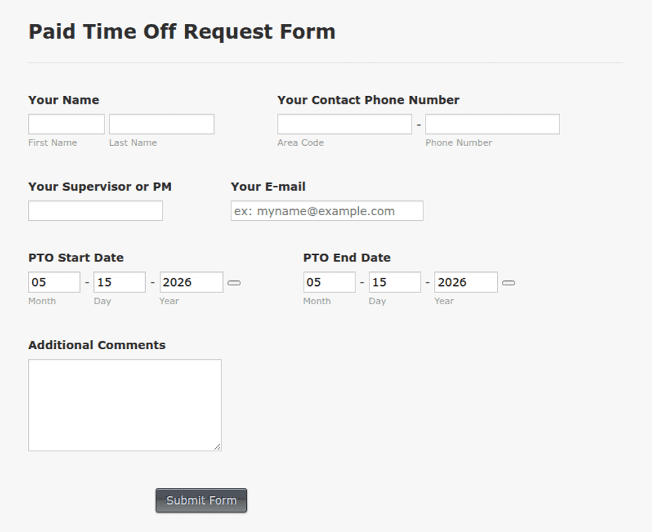PTO Request Form Template | Jotform