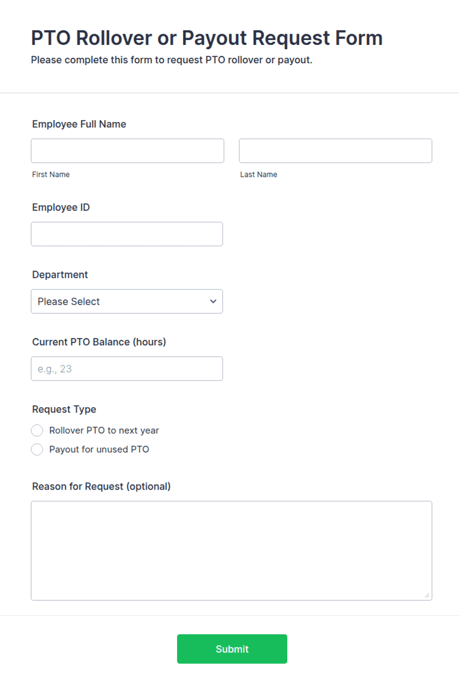 PTO Rollover or Payout Request Form Template | Jotform