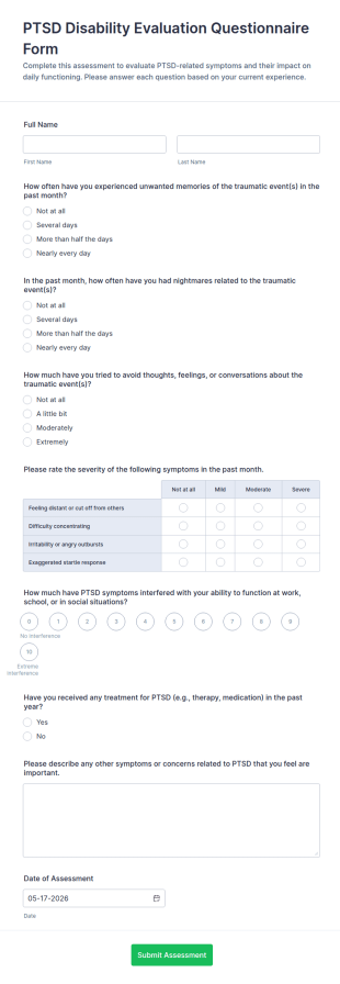 PTSD Disability Evaluation Form Template