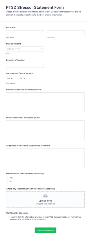 PTSD Stressor Statement Form Template