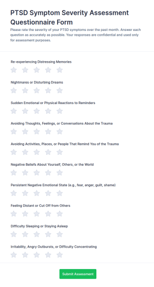 PTSD Symptom Severity Assessment Questionnaire Form Template