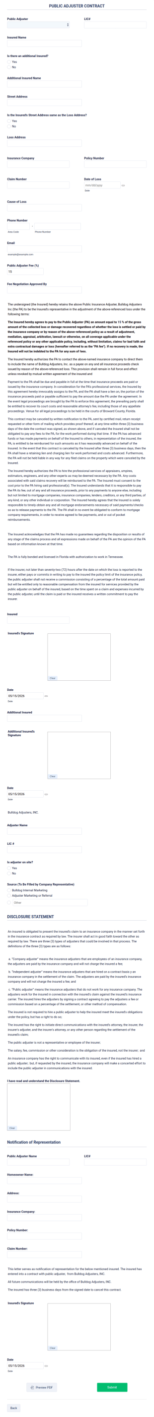 Public Adjuster Contract Form Template