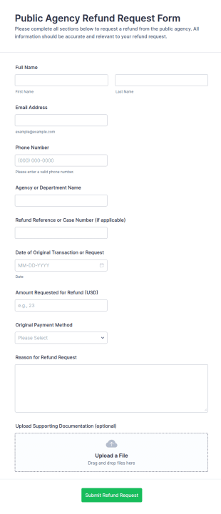 Public Agency Refund Request Form Template
