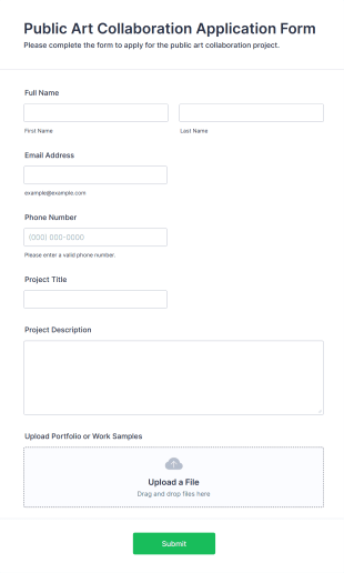 Public Art Collaboration Application Form Form Template
