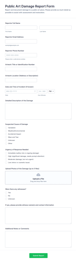Public Art Damage Report Form Template