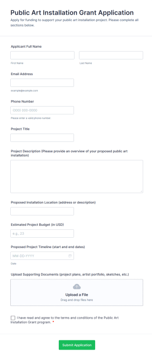 Public Art Installation Grant Application Form Template
