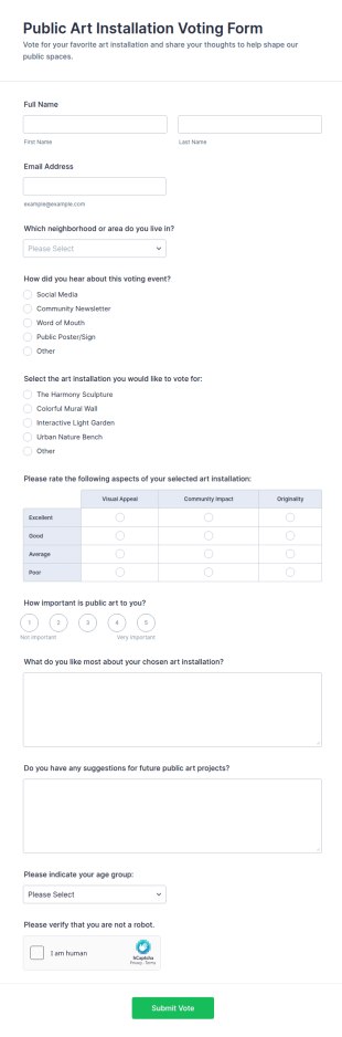 Public Art Installation Voting Form Template